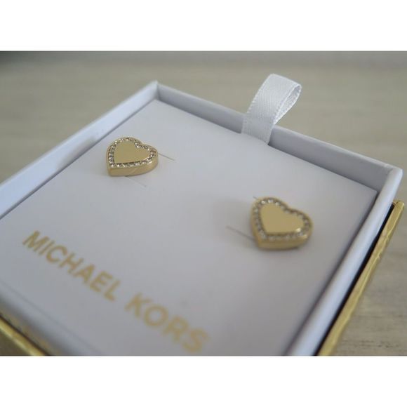 MICHAEL KORS MKJX3965710 Gold Tone Pave Crystal Heart Heritage Stud Earrings - Picture 8 of 10